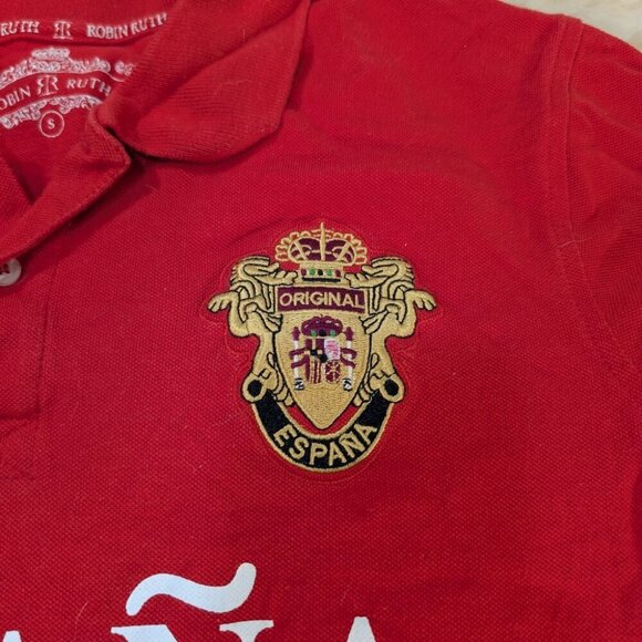 Robin Ruth Men's Red Classic-Fit Short Sleeve Spain Polo Shirt Size S - Picture 3 of 9